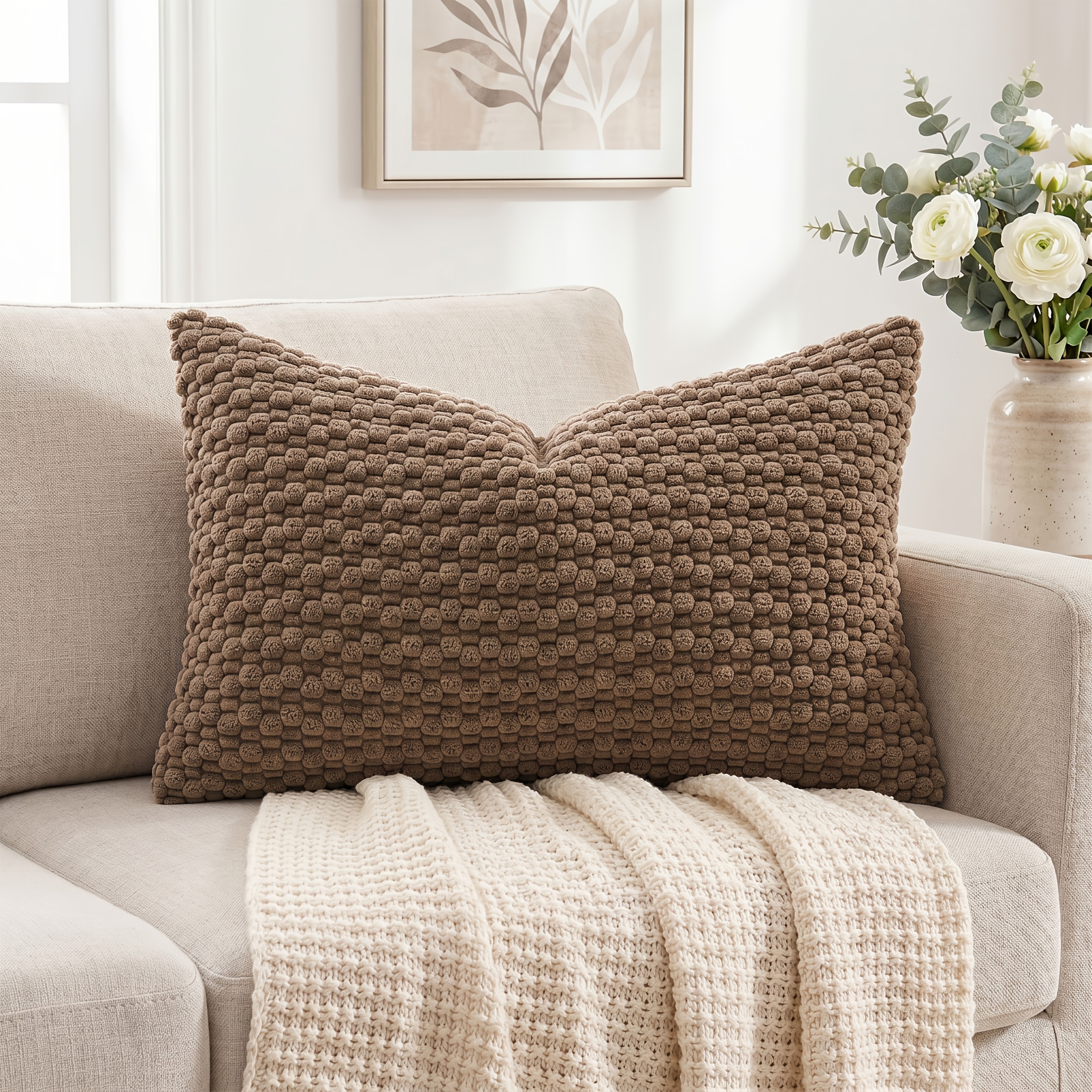 TEMU 1pc Retro Striped Corduroy Throw Pillow Cover, Textured Shaggy Soft Decorative Cushion Cases, 12inx20in 16inx16in 18inx18in 20inx20 Inch, Boho