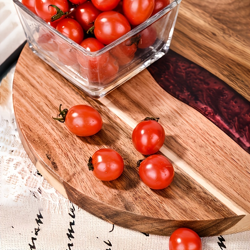 TEMU Premium Acacia Wood & Resin Round Cutting Board - Food-safe Kitchen Tray For Steak, Snacks, Fruit | Ideal For Home & Restaurant Use
