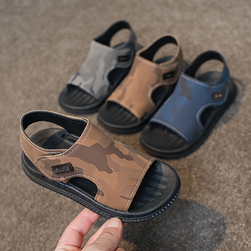 Boys Trendy Slip On Slide Sandals With Adjustable Hook Loop - Temu