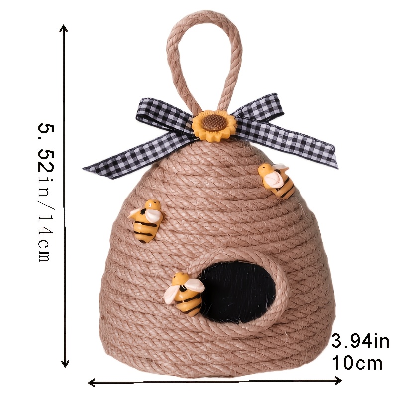 TEMU Easter Decor; 1pc Vintage Bee Cage Hemp Nest Ornament - Rustic Style Round Home Decor With Sunflowers And Bees, Suitable For Easter Or Nature-,