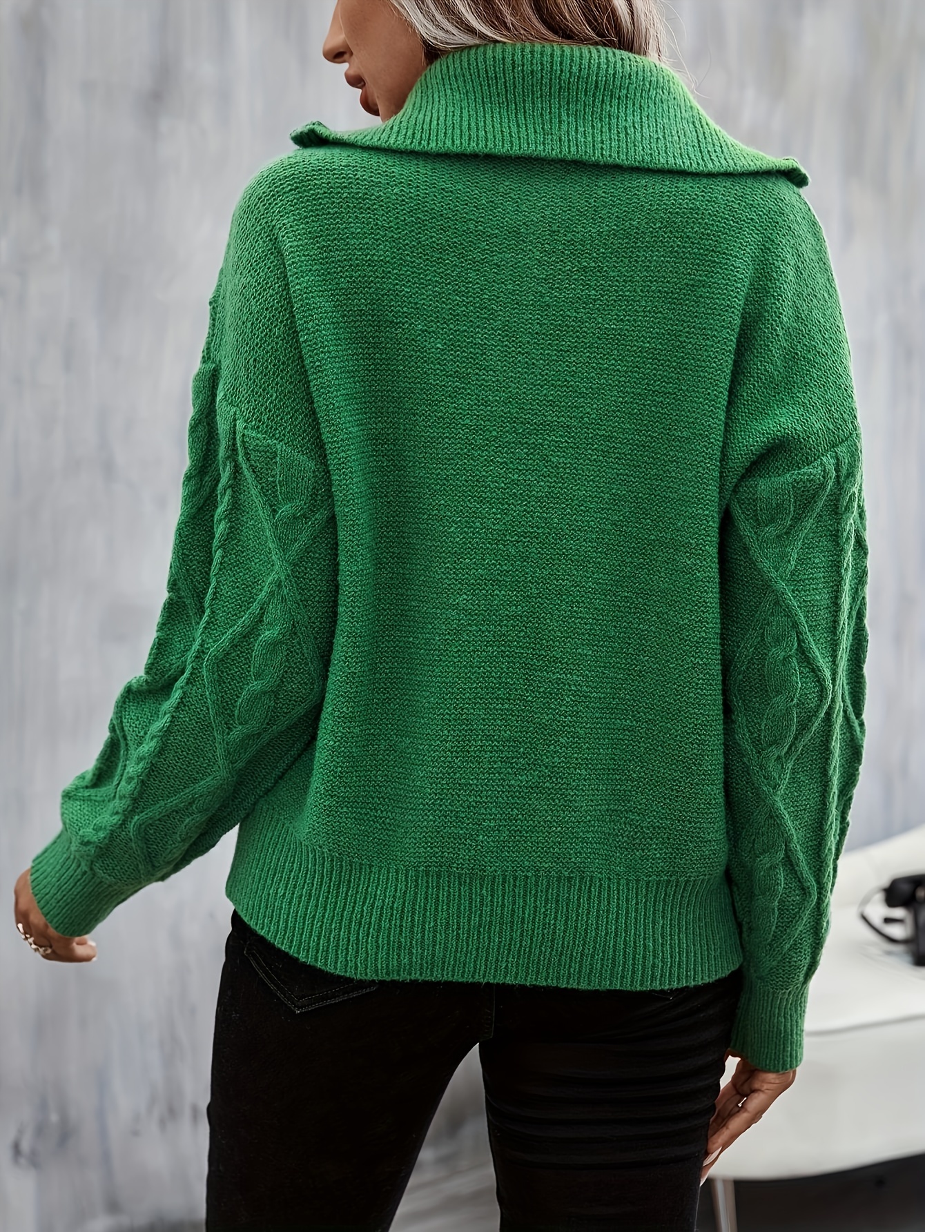 Juebong Women's Casual Dressy Casual Cable Knit Long Sleeve Turtleneck  Sweater,Green,M 