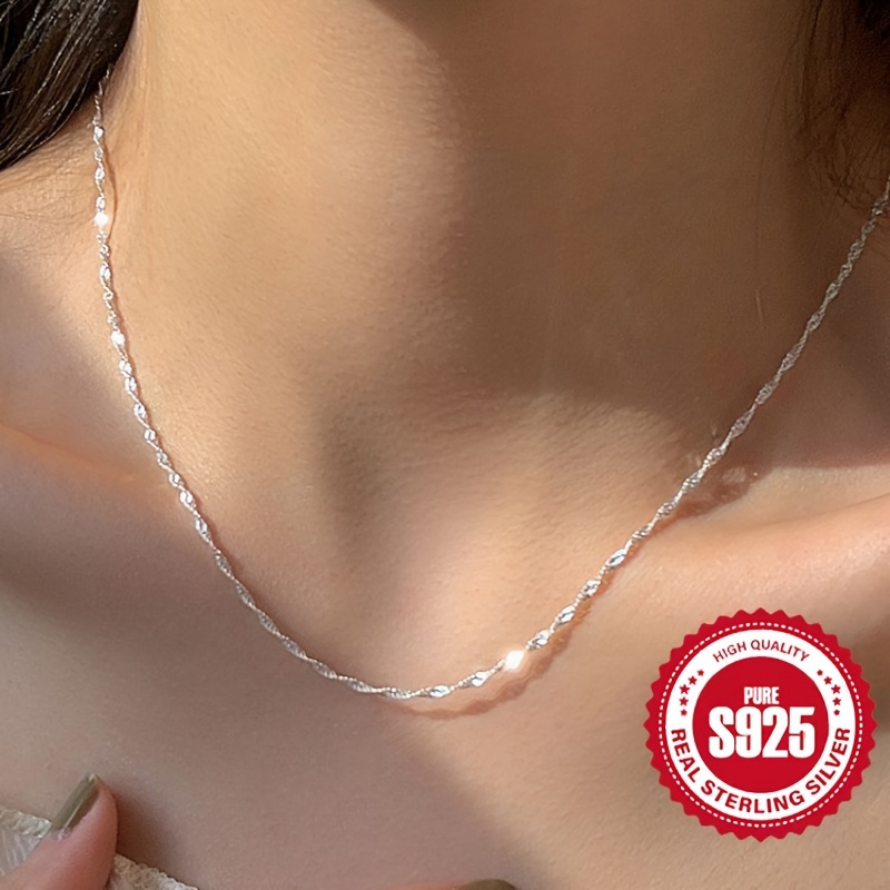 

925 Sterling Silve Water Wave Chain Necklace Daily Minimalist Classic Ladies Daily Use Hypoallergenic Necklace