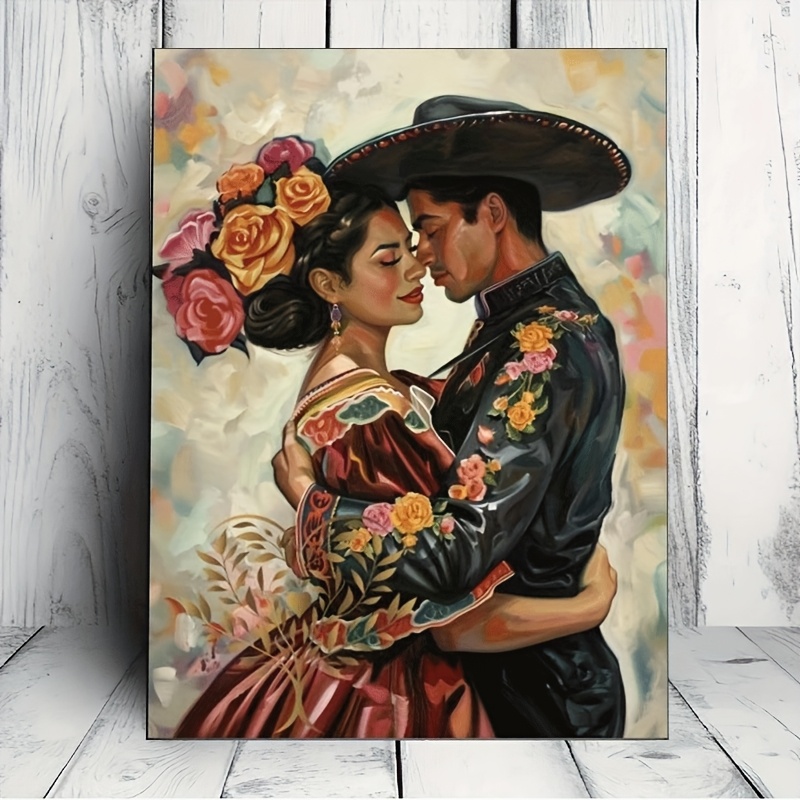 1pc framed retro couple canvas wall art vibrant mexican - Temu