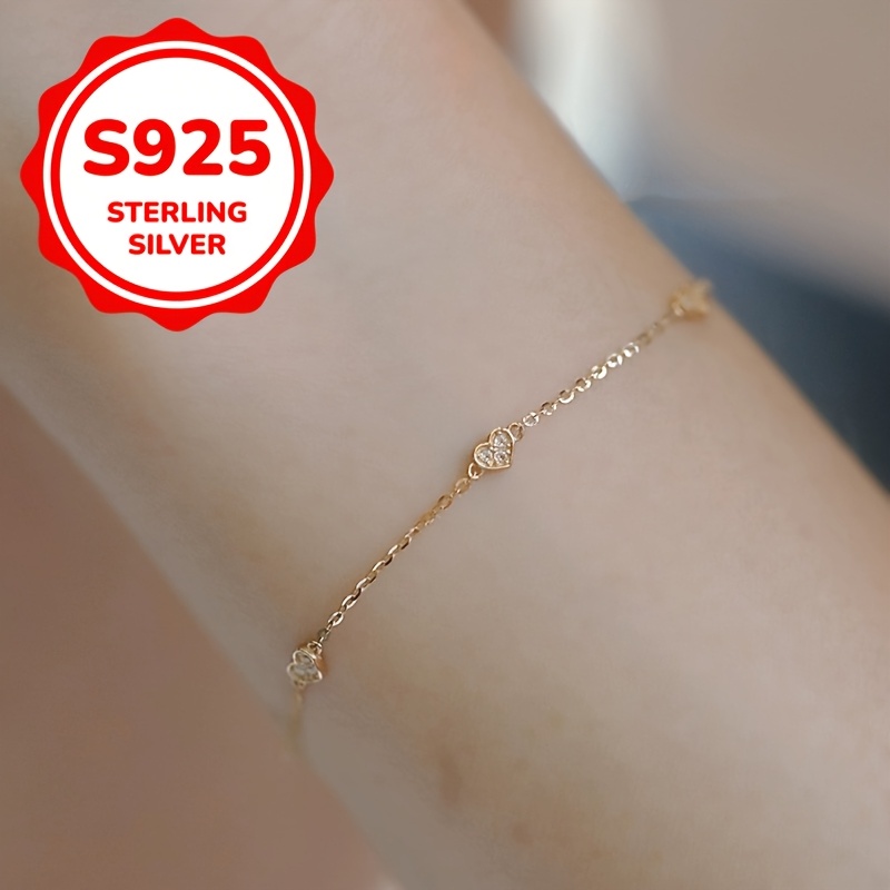 

Elegant 925 Sterling Silver Bracelet With Sparkling Cubic Zirconia - & Gifting, April Birthstone, Heart Jewelry, Elegant Style, French Style, Theme