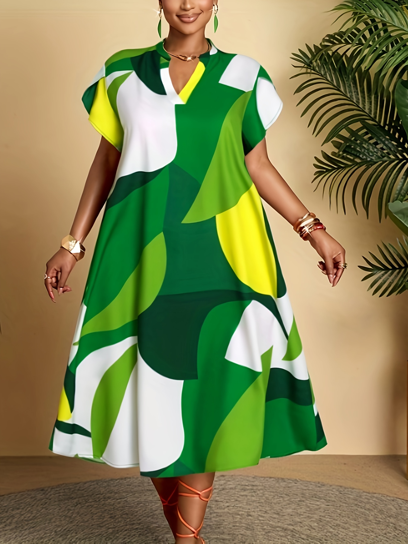 Plus Size, Elegant and Casual Color Block * Plus-Size Printed Dress for *  Conceals and * the Figure, Suitable for Workplace Commuting, Christmas,  Valentine's Day, Parties, Dinners, and Dates, Multiple 