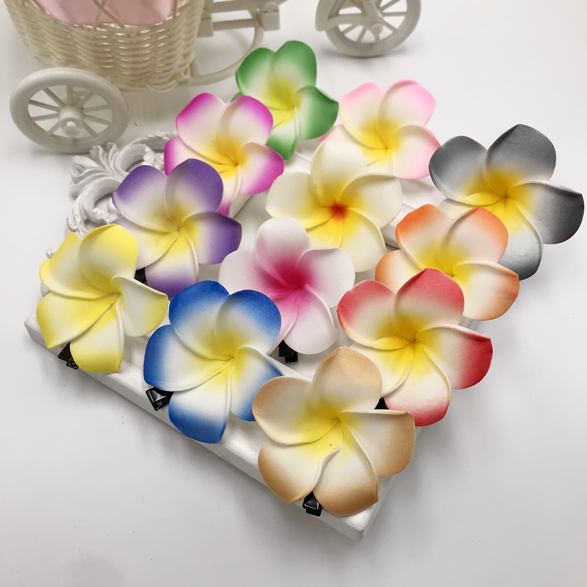 240 Pcs Plumeria Hair Clips - Tropical Foam Flowers for Weddings & Parties, 8 Handmade Plumeria Flower Hair Clips: Tropical Hawaiian  main image 3
