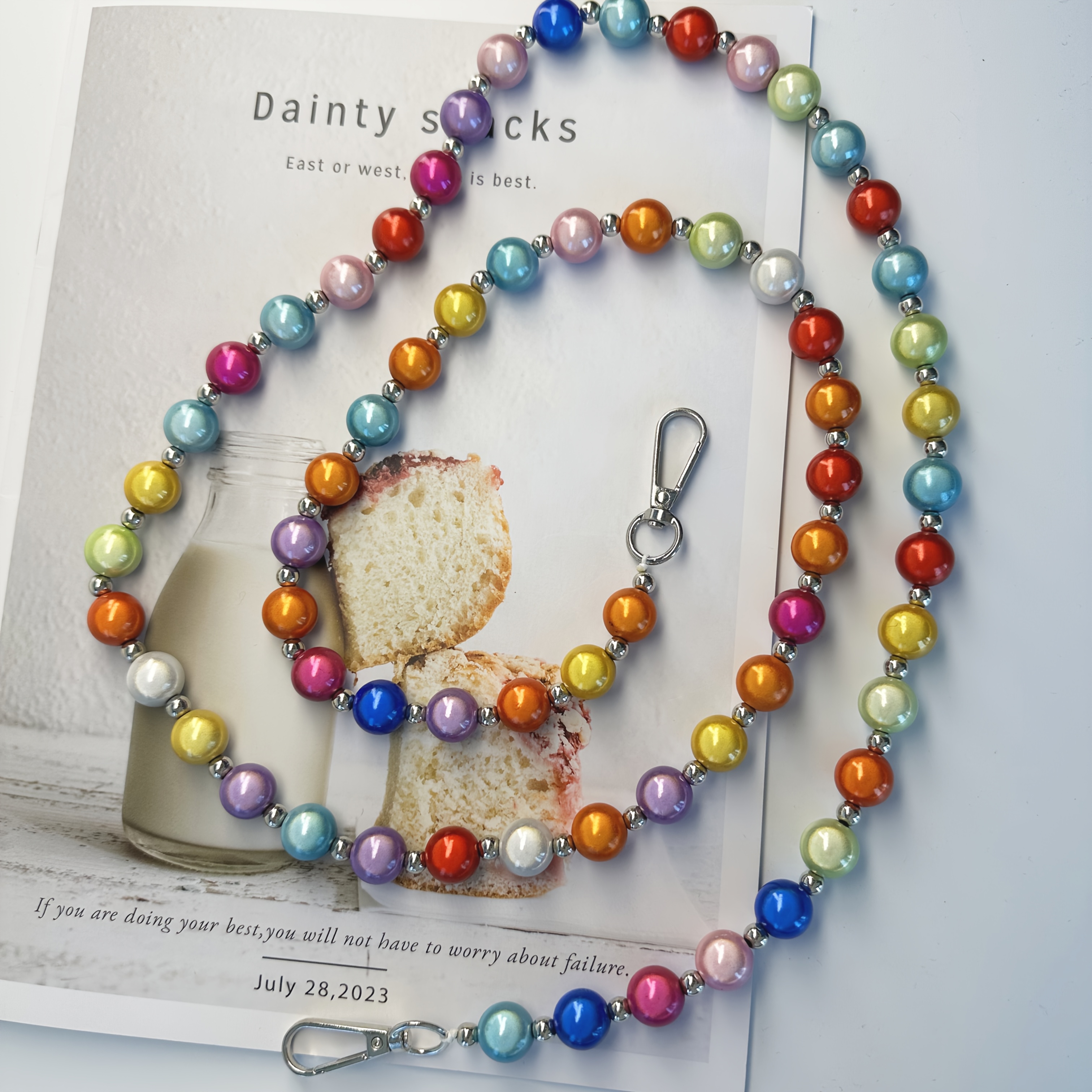 Image of 1pc Colorful Beaded Phone Charm Round Bead Wrist Lanyard, Y2k Trendy Anti-lost Cell Phone Strap, Cute Handmade Bead Chain Keychain Bag Pendant, Women Fashion Phone Case Additions Gift