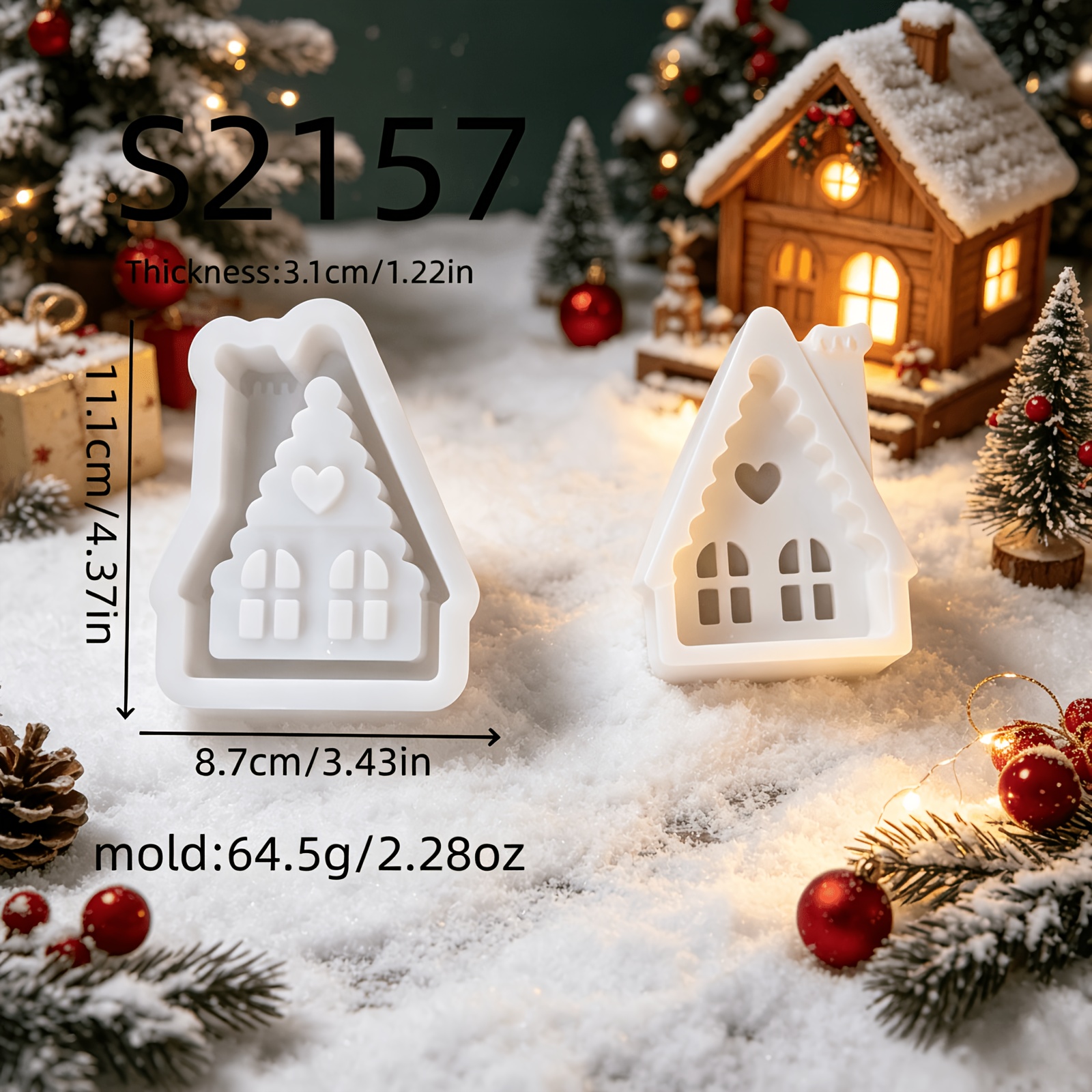 TEMU Moule en silicone résine Maison de neige Décoratif Moule en silicone Bougie Moule en silicone Décoratif Moule en silicone Porte-bougie Moule en