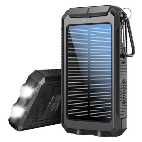 portable solar power bank with 10000mah dual usb output ports type c output input for charging built in led bright flashlight compass and carabiner suitable for outdoor camping activities compatible with iphone galaxy and products