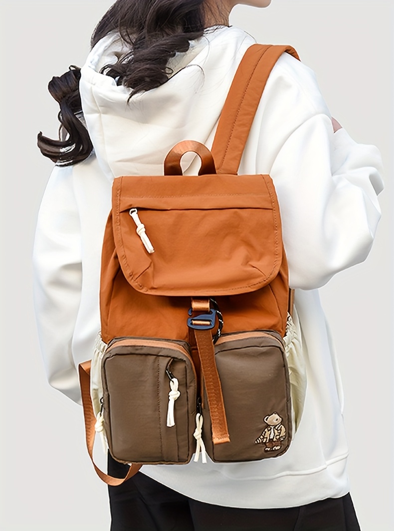 Vintage Bear Pattern Backpack With Buckle For Daily Travel School_voghion.com
