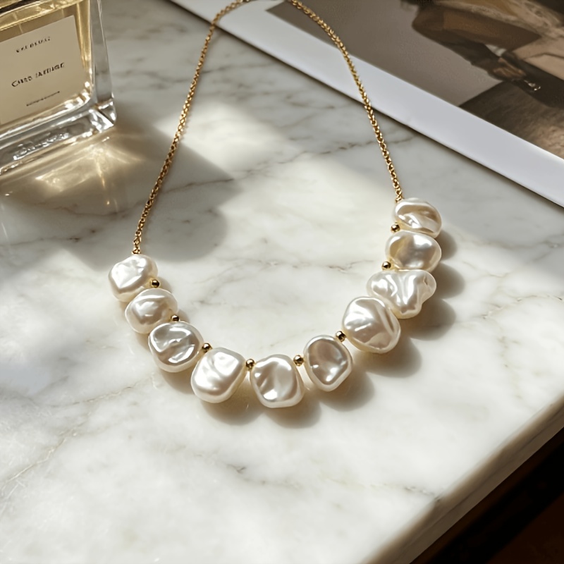 High Quality Pearl Necklace, 14K Golden Plated Design