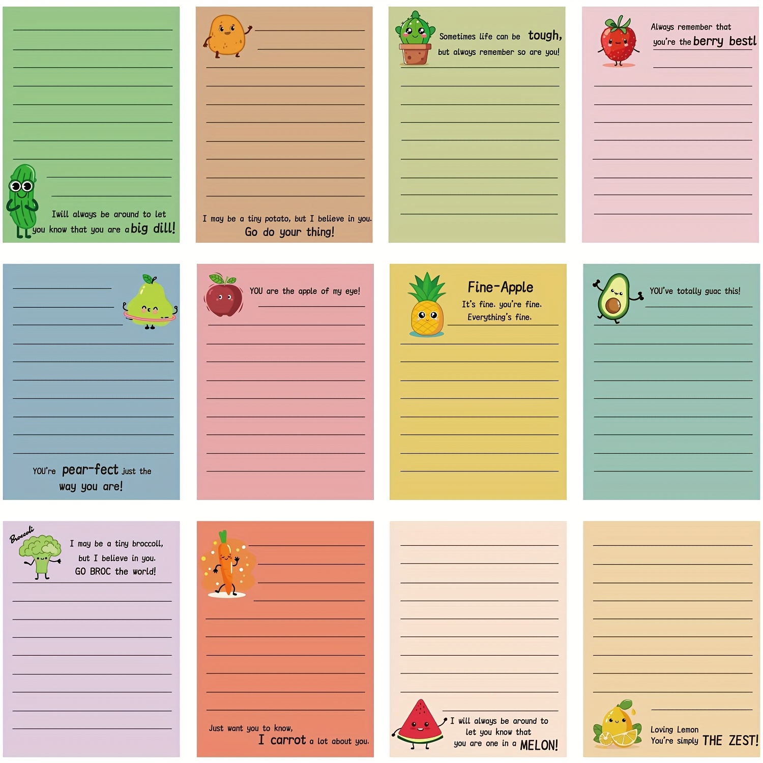 TEMU 12 pièces de Bloc-notes Motivants à Thème Fruits et Légumes 4x3 Pouces, Cadeau d'Encouragement Émotion Positive, Notes Adhésives à , Accessoires
