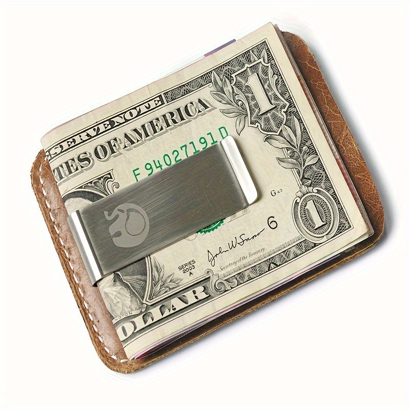 

Porte-Cartes en Cuir de de Première Couche avec Pince pour Dollars US, Porte-Monnaie en Cuir Ciré à l'Huile, Portefeuille Métallique avec Apple