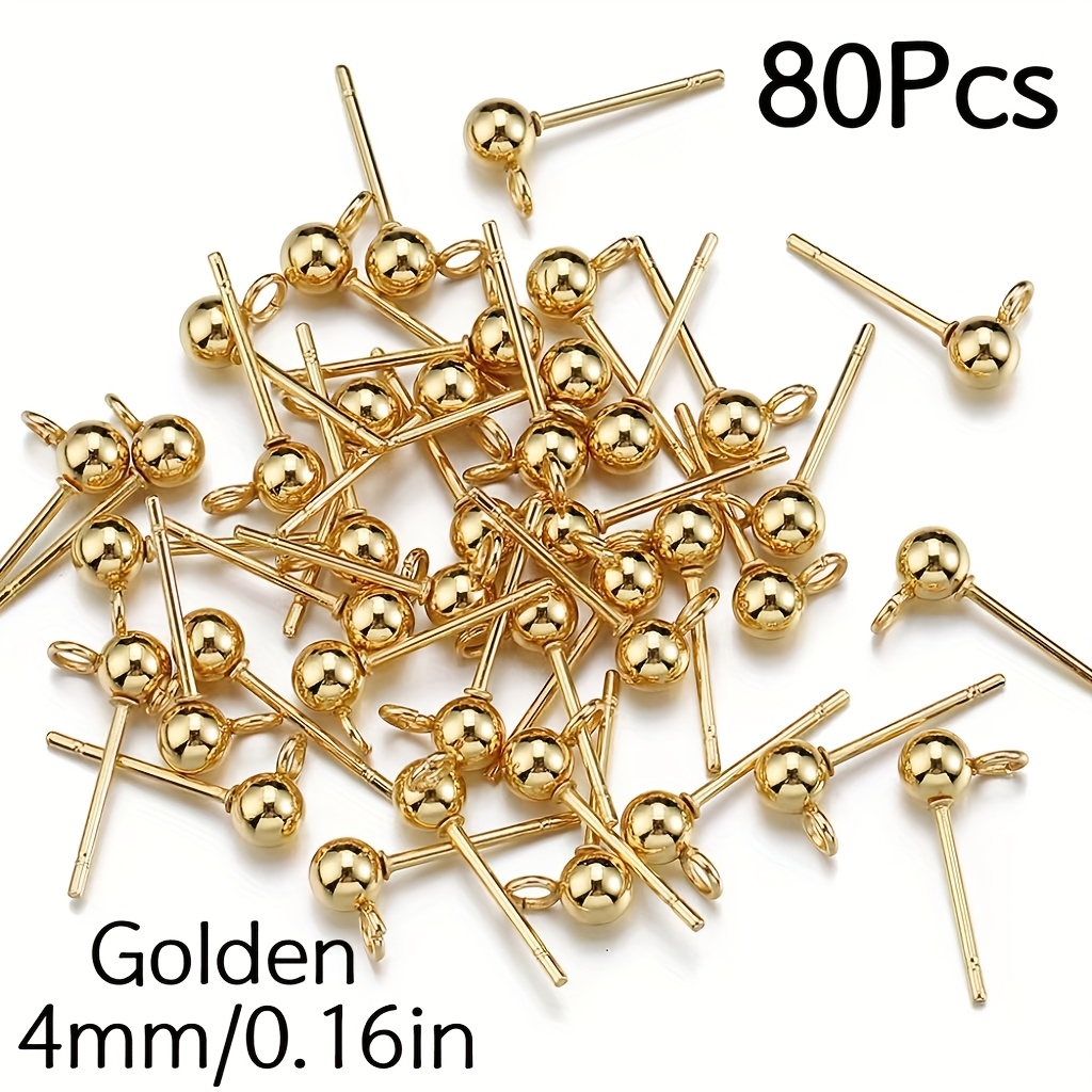 E-shop 80 Stück Goldene/Silberne 4/5mm Zweierlei Größen Kugel Ohrstecker Hoop Runde Ball Ohrring Cuff