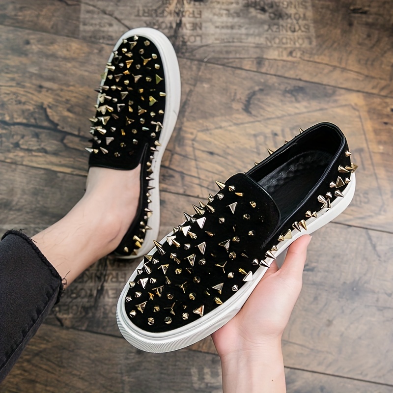 Black Spike-Embellished Slip-On Loafers Amazon.com | Men main image 4