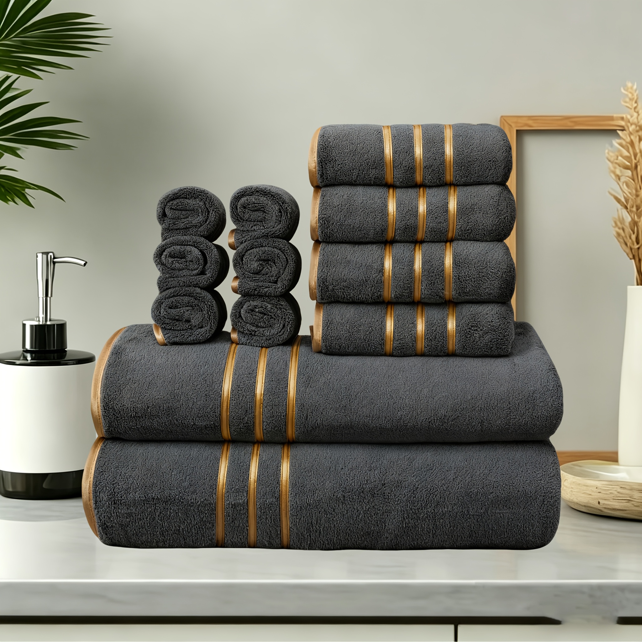12pcs Golden Luxury Bath Towel Set - 70 X 140cm Bath, 35 X 75cm Hand, 30 X 30cm Face Towels | Premium Quick-dry And Super Absorbent