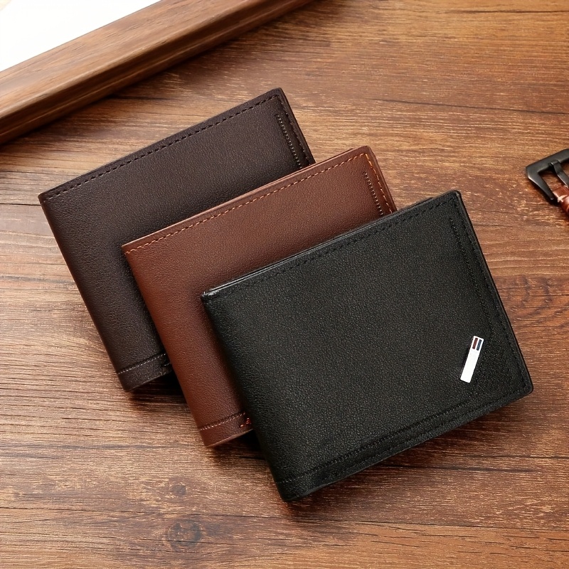 mens minimalist solid color short wallet large capacity business casual textured cardholder multi color practical card wallet
