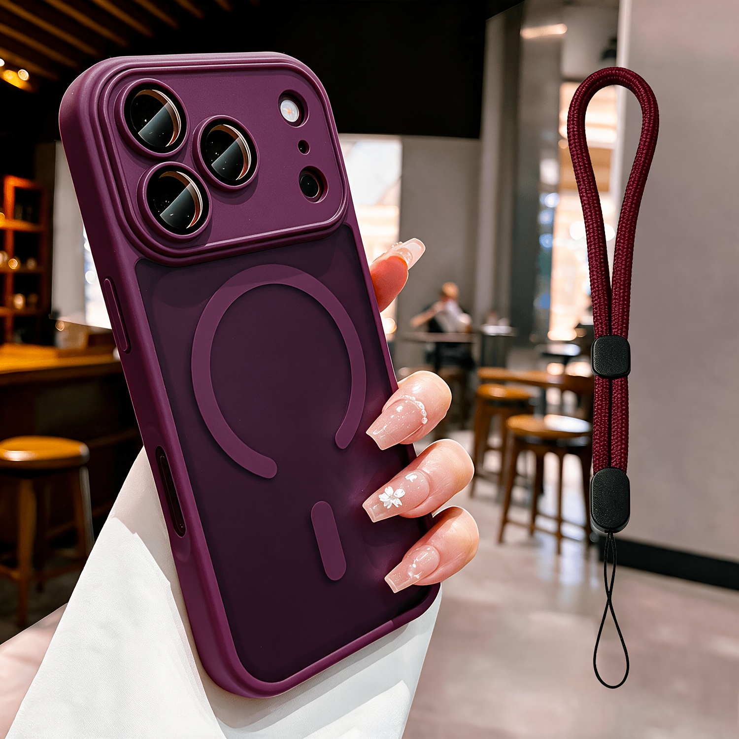 TEMU Phone Case: 2pcs Set (1 Case + 1 Lanyard) Luxury Matte Translucent Magnetic Wireless Charging Phone Case Suitable For Iphone 18 Pro Max 17 Pro