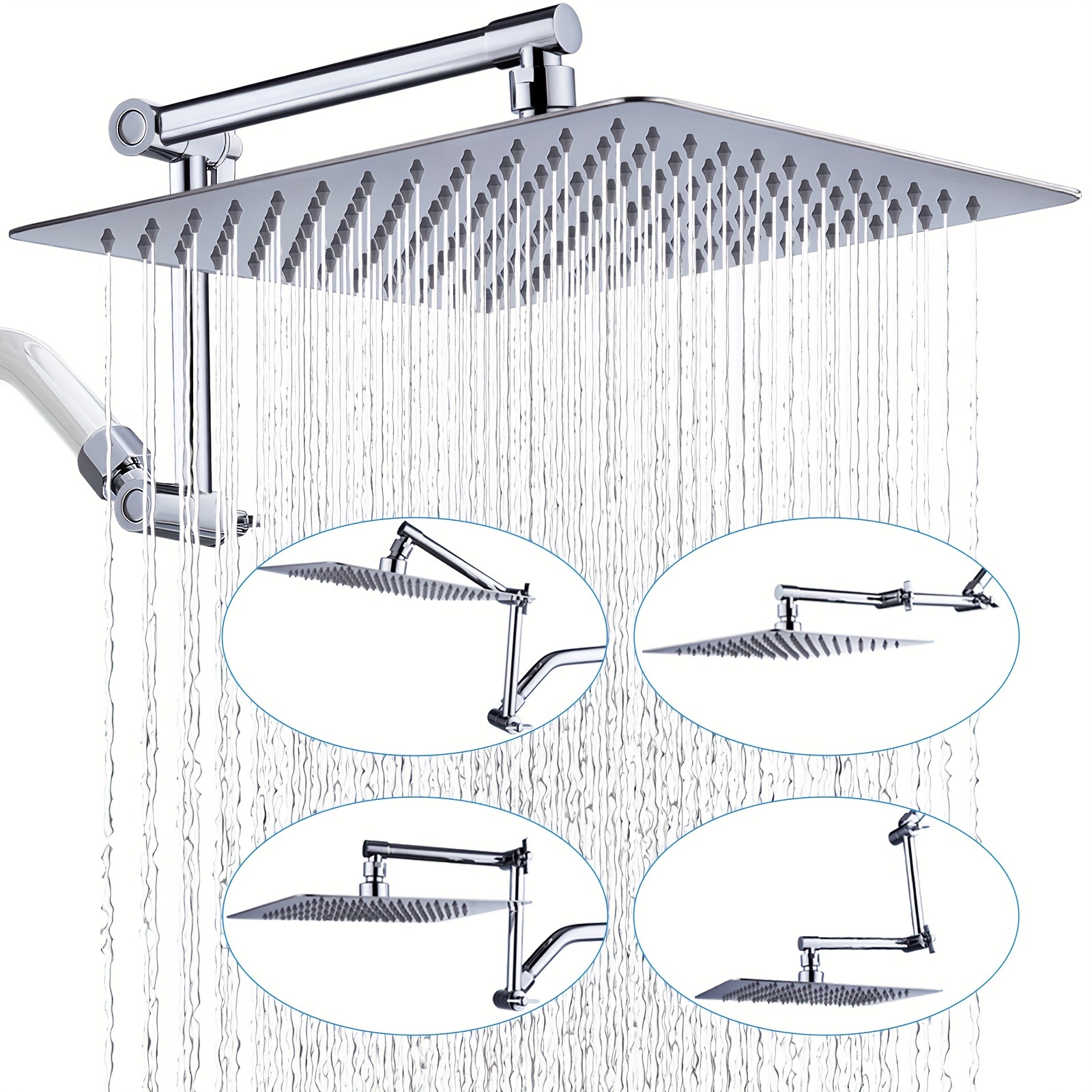 

Rain Shower Head With 13" Adjustable Extension Arm | High Pressure All Metal Showerhead | 10" Look Square Large Waterfall Showerhead ()