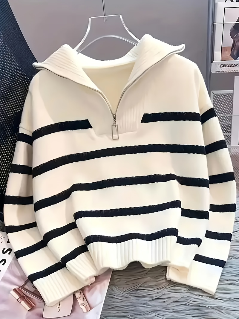 womens korean fashion soft sweater black white striped Temu Canada
