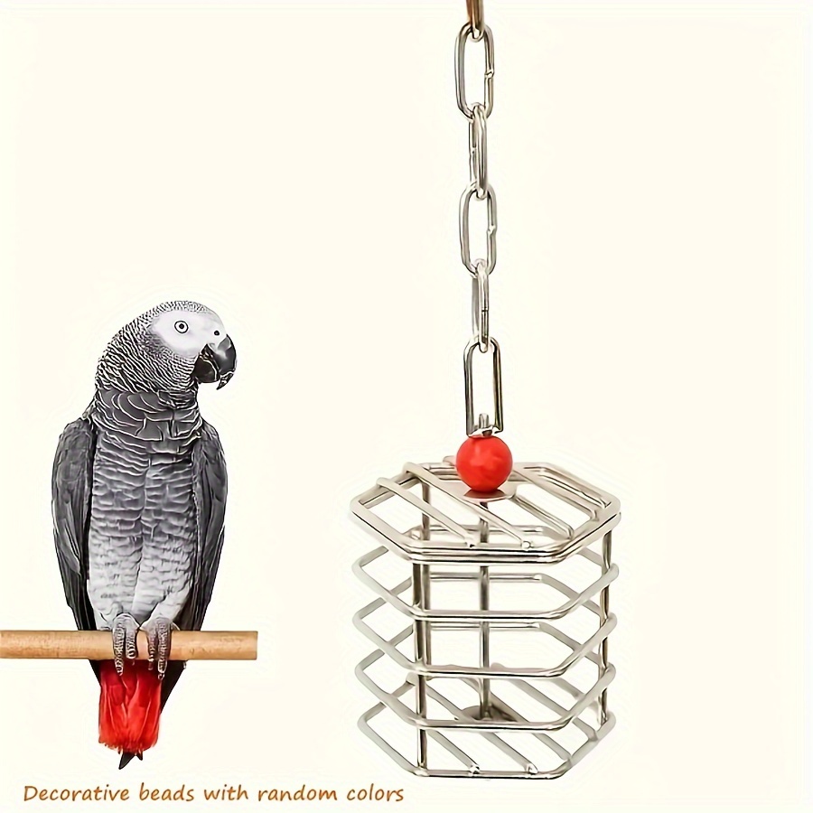 

Parrot Feeder Stainless Steel Food Vegetable Fruit Foraging Basket Large Parrot Chew Puzzle Training Boredom Bird Supplies Birdcage Hanging Ornament