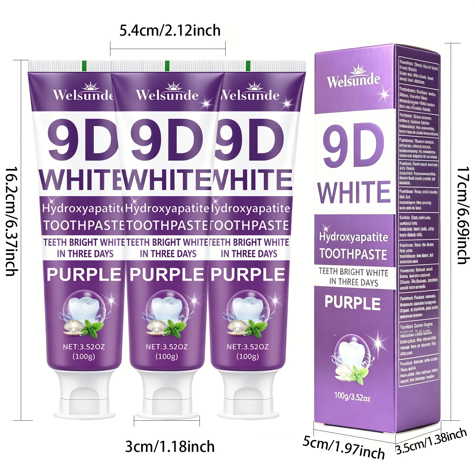 Image of 3pcs 9d Purple Hydroxyapatite Toothpaste For Deep Cleaning And Smile, With , Gums, Travel Size 300g/10.56oz, Tooth Paste For Men And Women, Ideal For Daily For Deep Cleaning Of Teeth