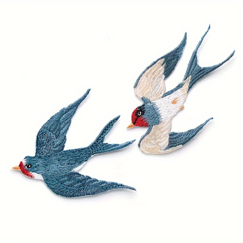 A Pair Of Blue Iron-on Sew-on Embroidered Patch Applique For Jackets, Skirts, Hats, And Backpack Decorations