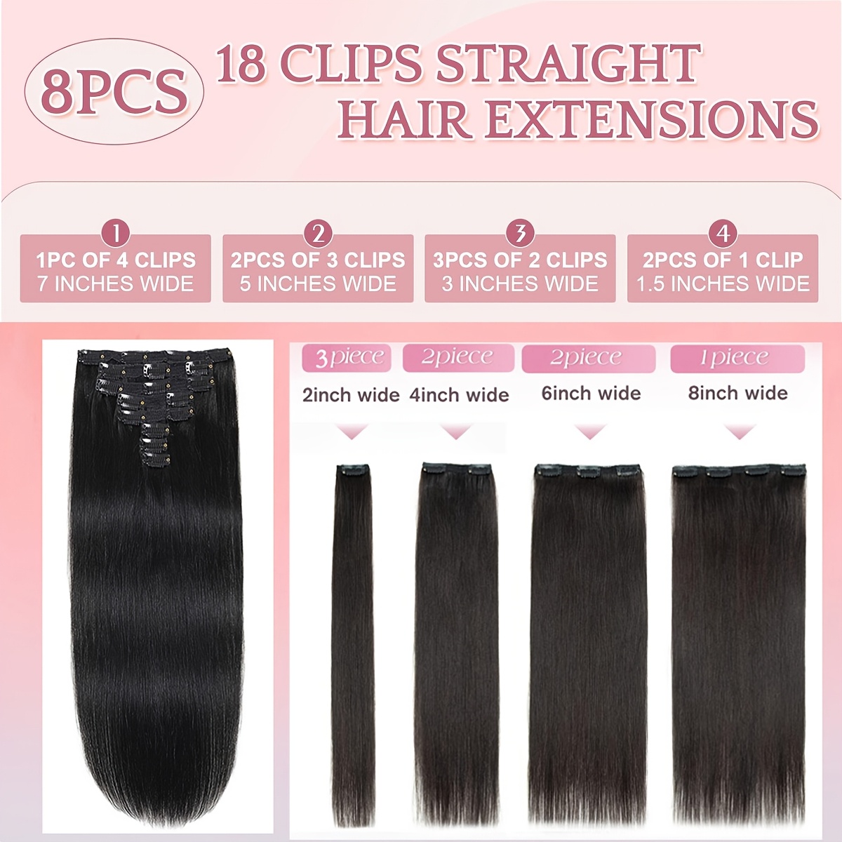  hair hair extensions clip in 8pcs 18 clips synthetic fiber seamless 23 long straight   details 4
