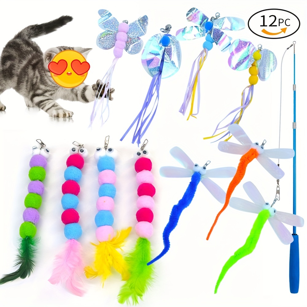 12  toy set with telescopic fishing rod plush worms dragonfly   heads animal print pattern no battery required