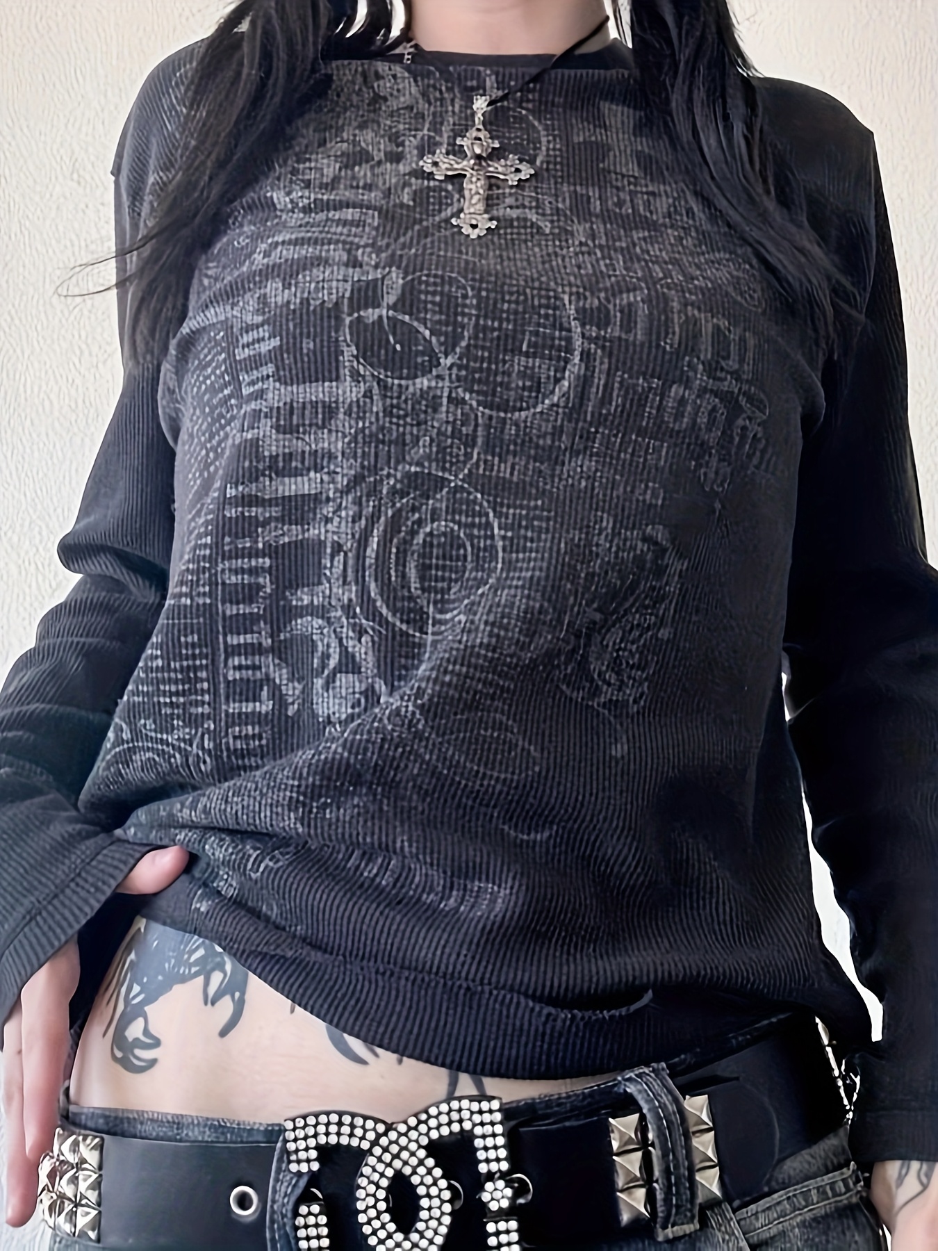 ロンt 長袖 y2k grunge 顔面 unknown ショップニコニコ ShopNikoNiko ショート丈 ラグラン ロゴ