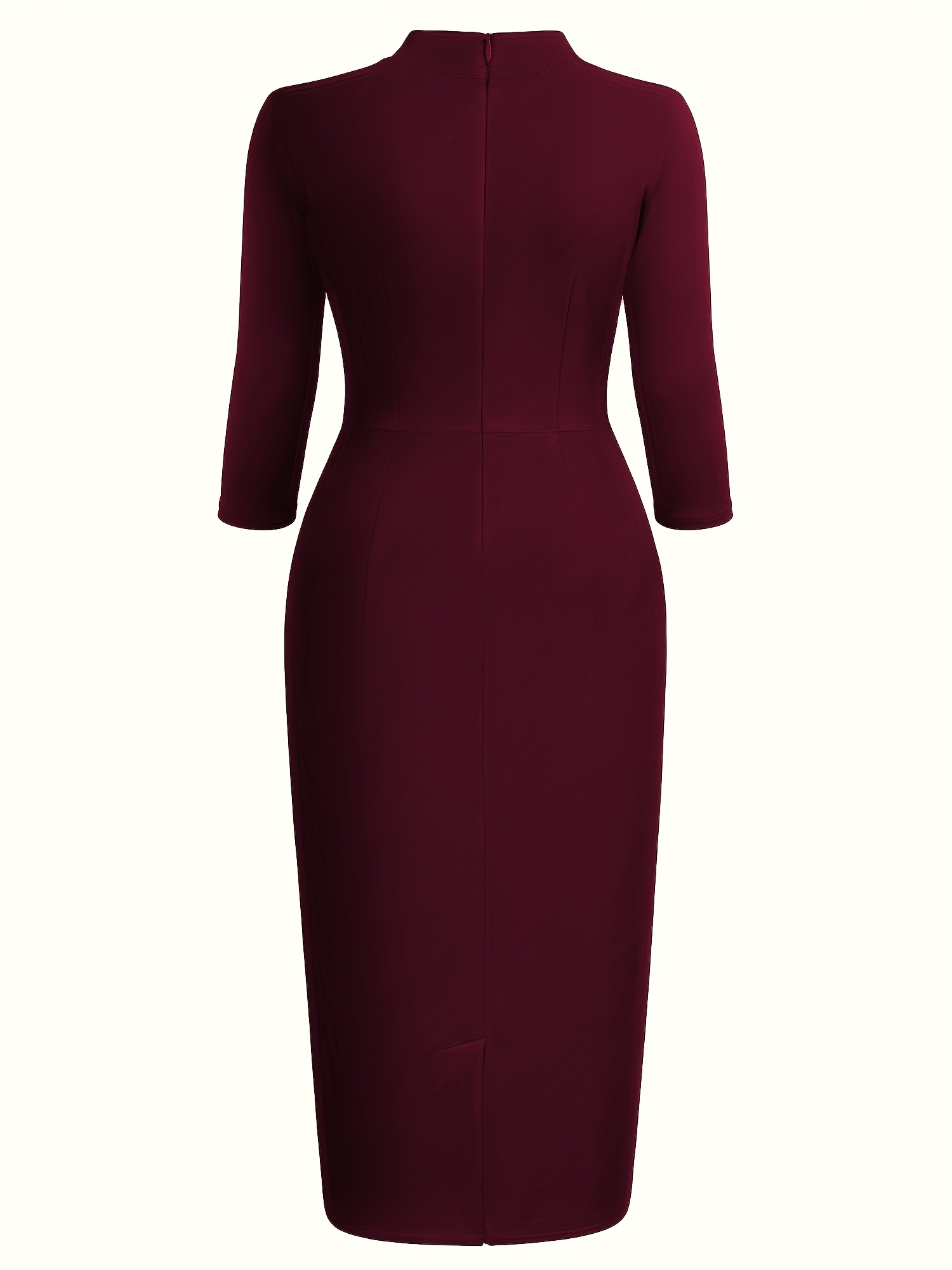 Women'S Mid-Length Fitted Dress with Stand Collar, Three-Dimensional Cut to Shape The Figure, Easy And Professional, Suitable for Business And Office Attire