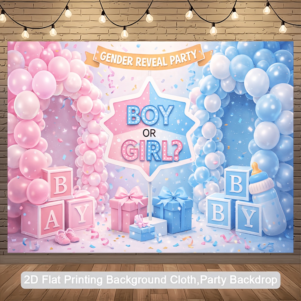 TEMU Gender Reveal Party Banner Backdrop With Pink & Blue Balloon Arch, Bottle & Confetti Decorations Suitable For Showers, Birthdays, - Lightweight