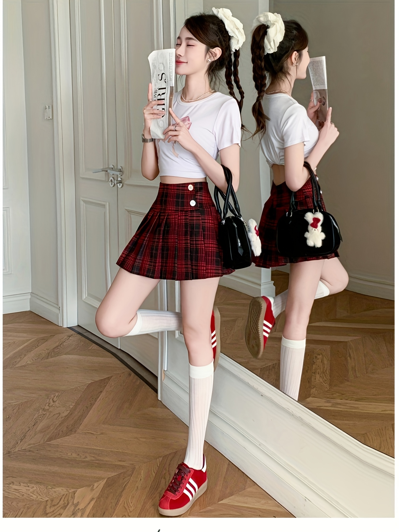 Pleated Skirt Korean Colored Plaid Mini Skirt Womens Sexy A Line