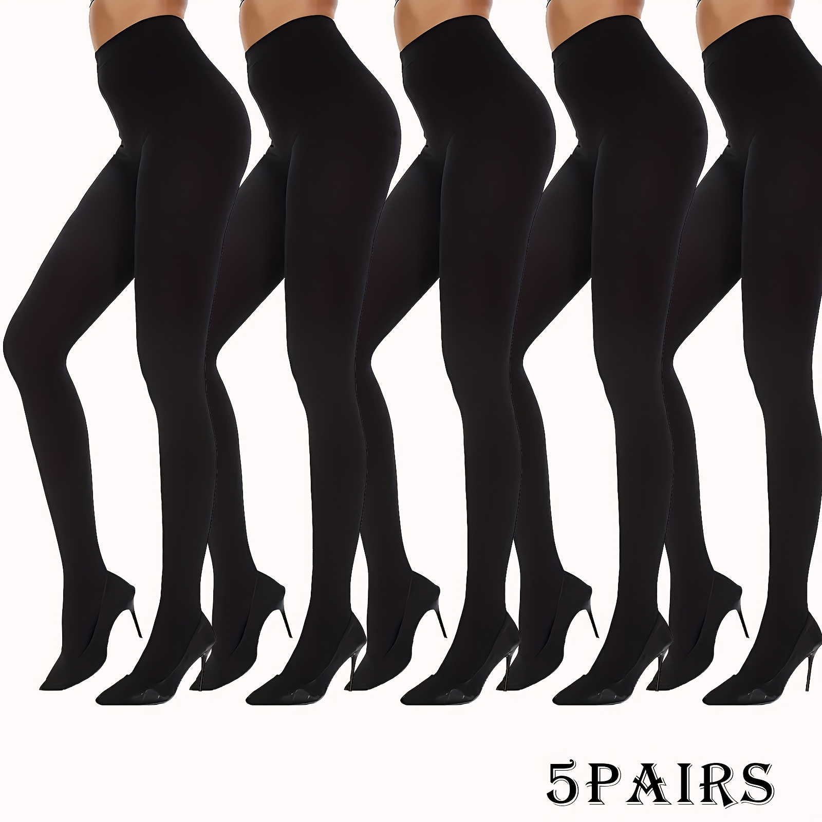 TEMU 5 Paires de Collants, Leggings Élastiques Transparent Opacité Taille Haute, Bas et Chaussettes pour Femmes