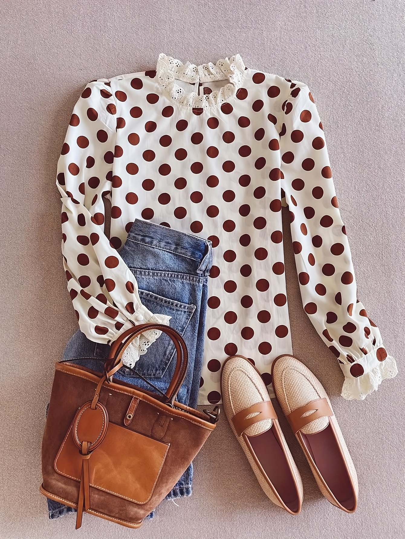 womens elegant polka dot long sleeve blouse ruffle trim Temu