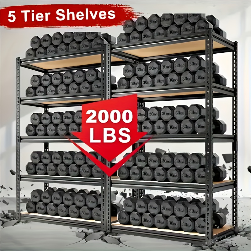 Heavy Duty 5-Tier Metal Shelving Unit 72" H, 2000 lbs Capacity, Adjustable Garage Storage Rack, Black