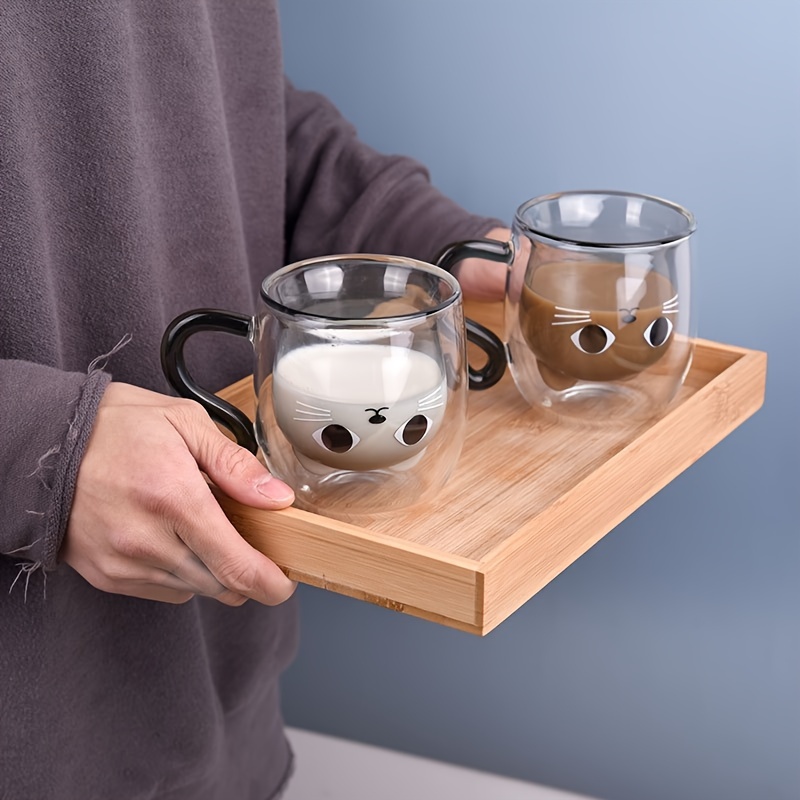 

Cute Cat-themed Double-walled Glass Coffee Mug With Handle - Reusable, Sustainable Cup For Hot And Cold Beverages - Perfect Birthday Or Holiday Gift