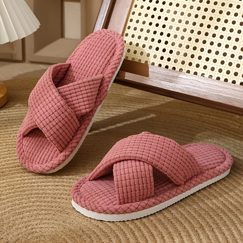 Chaussons pour Femmes en Tissu Rose Slides Confortables à Bout Ouvert  avec Bride Croisée pour Chambre, Salle de Bain Spa Chaussures de