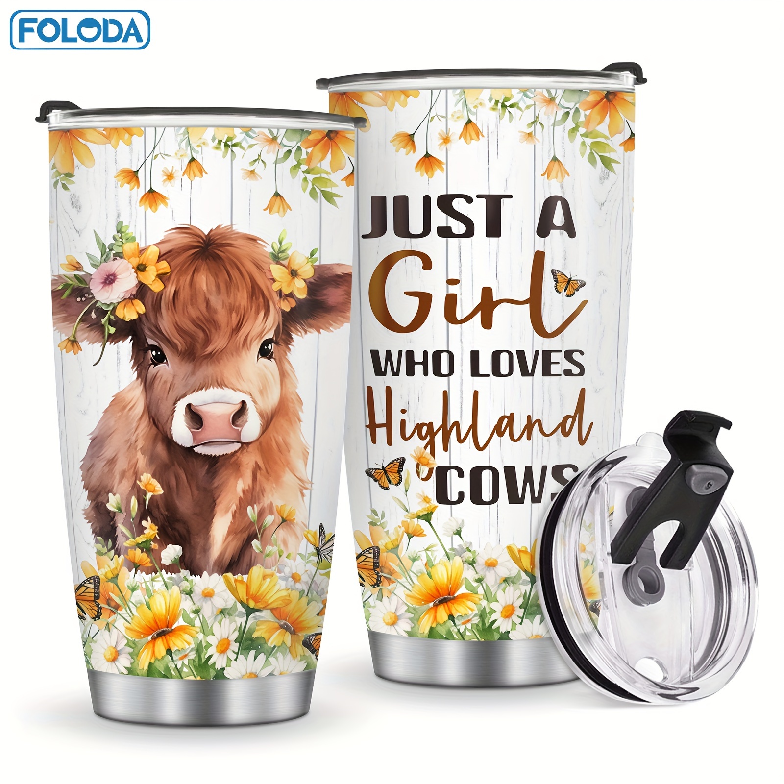 

1pc Cow 20oz Steel Insulated Mug Lid Cup For Christmas Day For Women