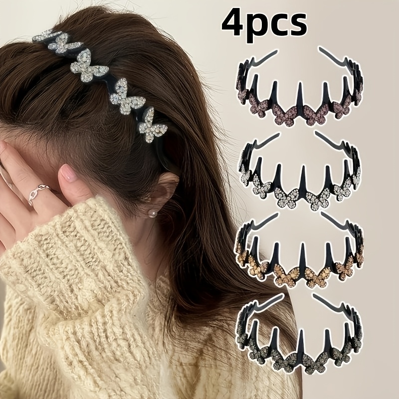 TEMU 4pcs Rhinestone Women's Headband, High-end Bow Decor, Soft And Comfortable Non-slip, Suitable For Daily Commute, Party Styling, , Women's Hair