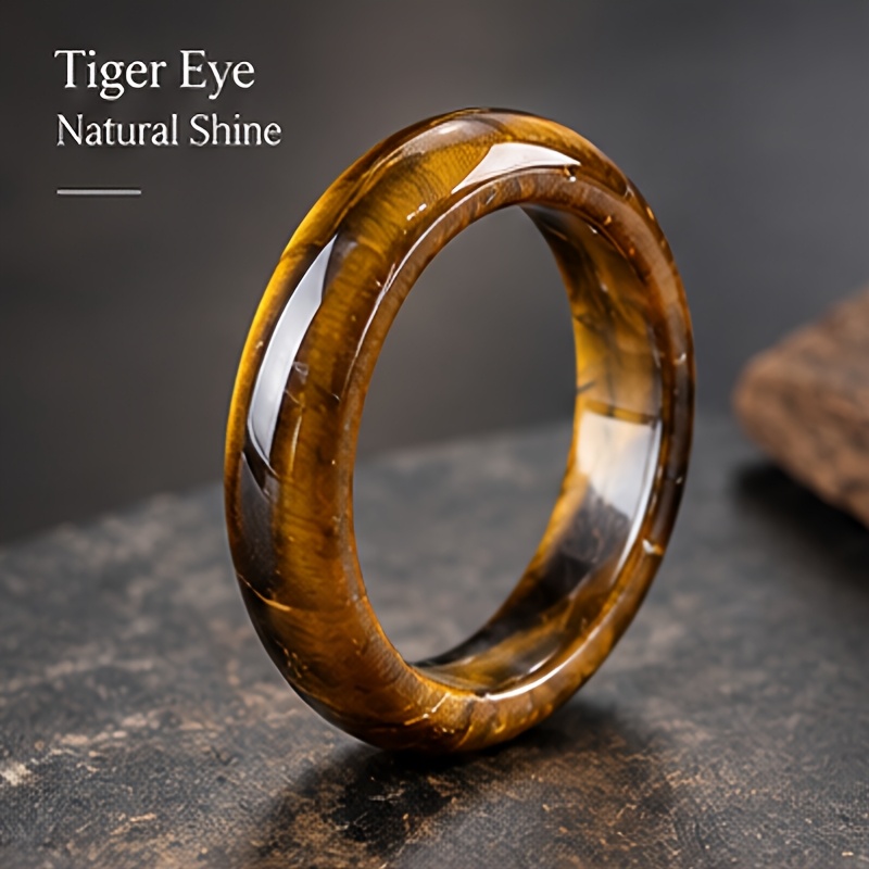 2pcs Elongated Tiger Eye Stone Rings, Exquisite Gift