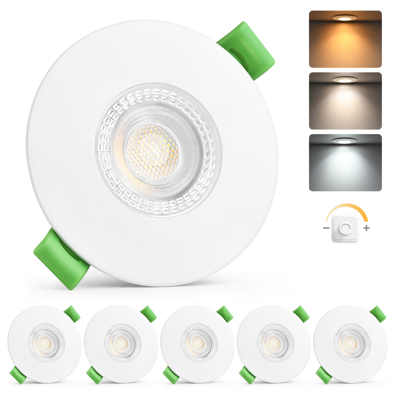 Uring Led Recessed Spotlight 230v Dimmable 60-75mm Cutout, 7w 770lm Ultra-flat Led Spot, 2700k/4000k/6000k Ceiling Spotlights, Recessed Lights For Bathroom, Balcony, Living Room, Set Of 6