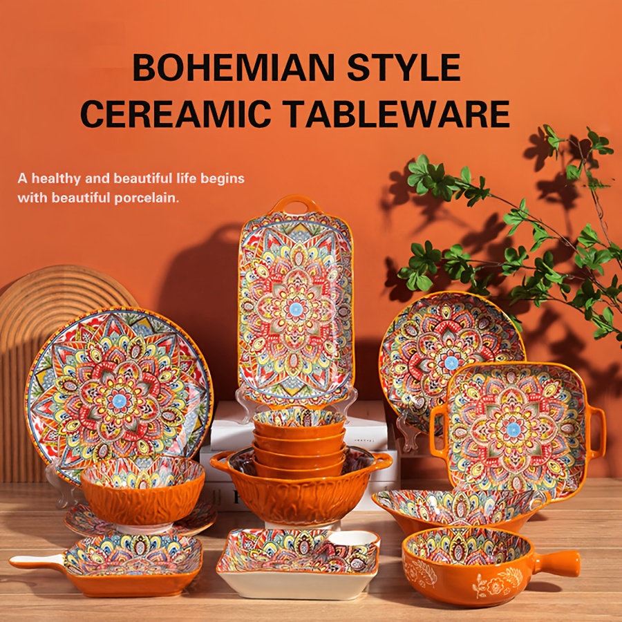 8pcs bohemian style ceramic dinnerware set scratch resistant - Temu