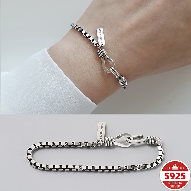 

1pc S925 Pure Silvery Minimalist Bracelet, Suitable For , Birthday Gift, , Fashionable, , Low Allergy Jewelry