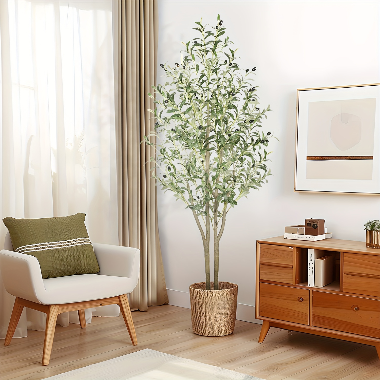 Image of 120/150/180/210cm Artificial Olive Trees - Faux Silk Plants With Natural Wood Trunks And Lifelike Fruits, Ideal For Homes, Offices And Living Rooms