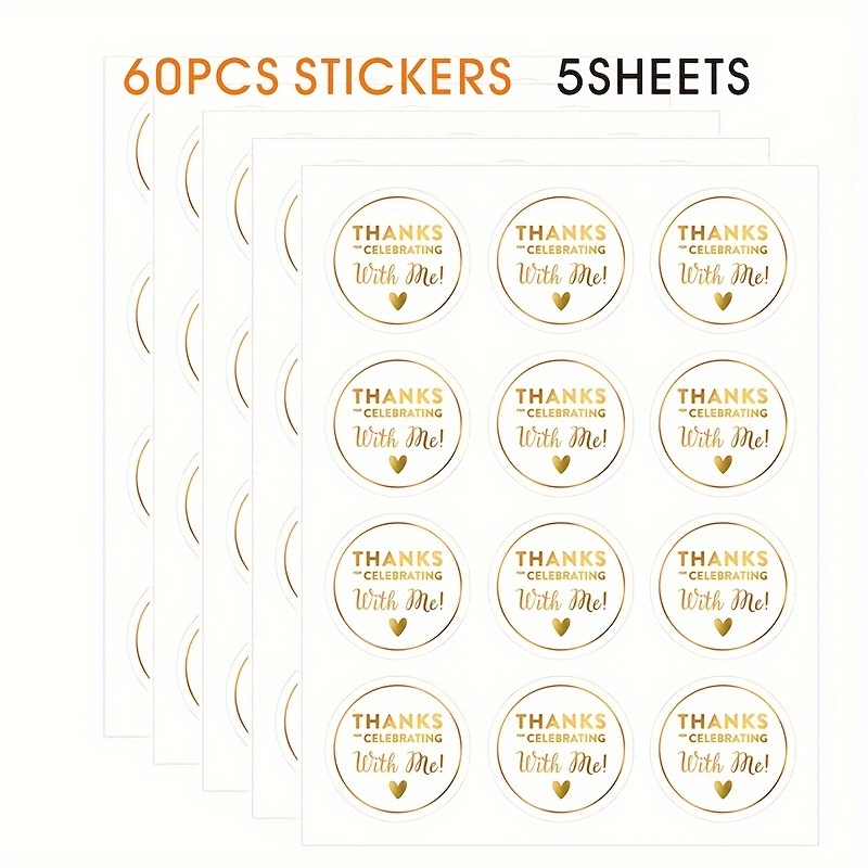 TEMU 60/120pcs Thanks For Celebrating With Me Stickers Metallic Golden Thank You Stickers 2 Inch Round Circle Wedding Stickers Self-adhesive Thanks