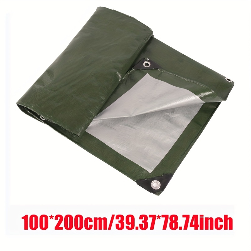 TEMU 1pc Waterproof Tarpaulin, Military Green Silvery Waterproof Plastic Tarpaulin, Waterproof, Protects Your Goods And Cars, And You Dry And