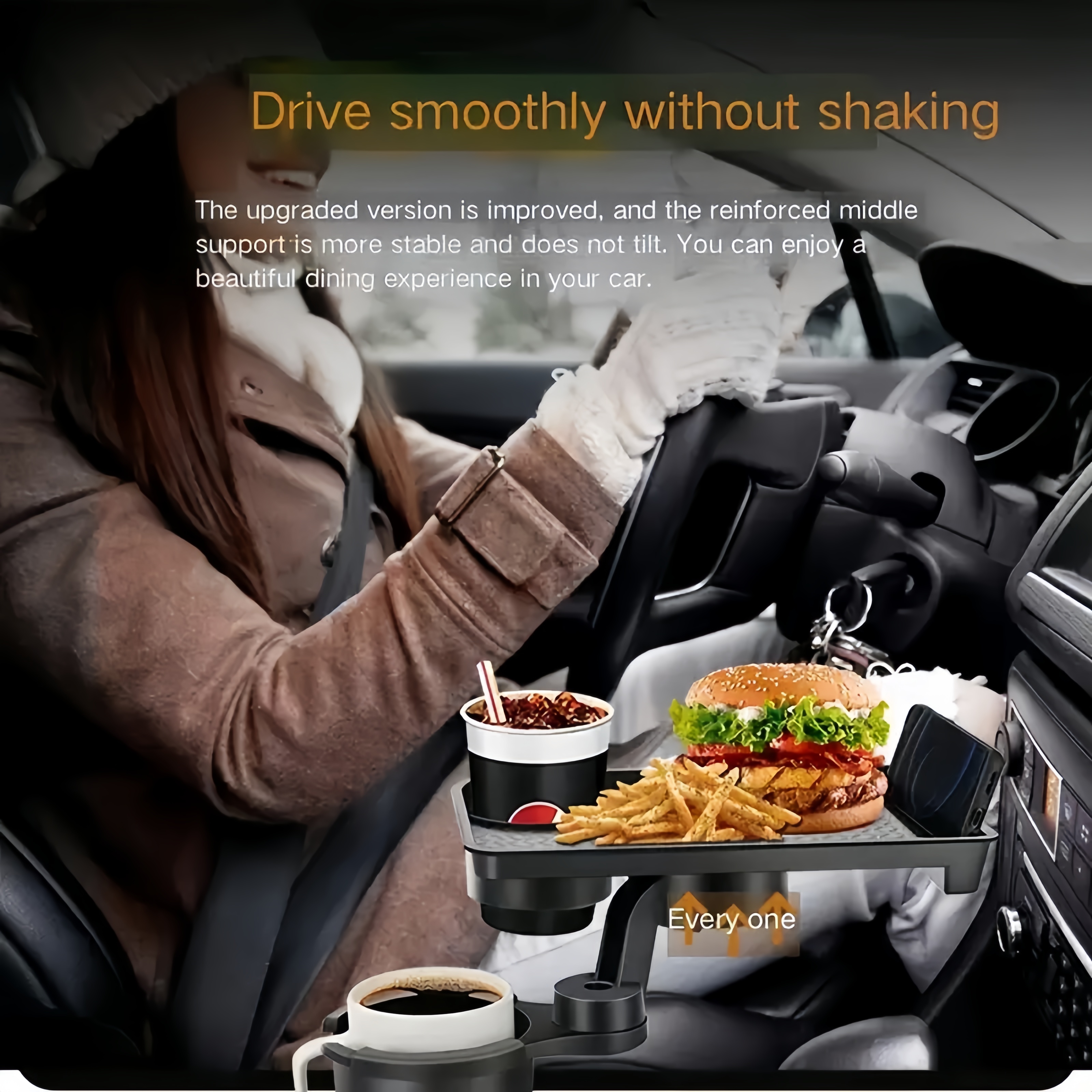 

Car Cup Holder Tray - Plastic, Storage For All Drink Sizes, Ideal For Road Trips & Daily Commutes