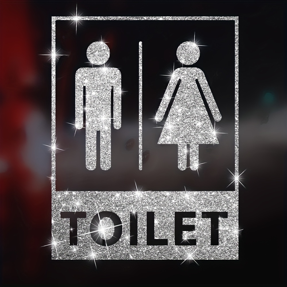 Image of Toilet Square Toilet Reminder Wall Sticker Glittering Toilet Washroom Sticker Toilet Door Sticker Washroom Door Sticker Cartoon Public Toilet Sign Sticker