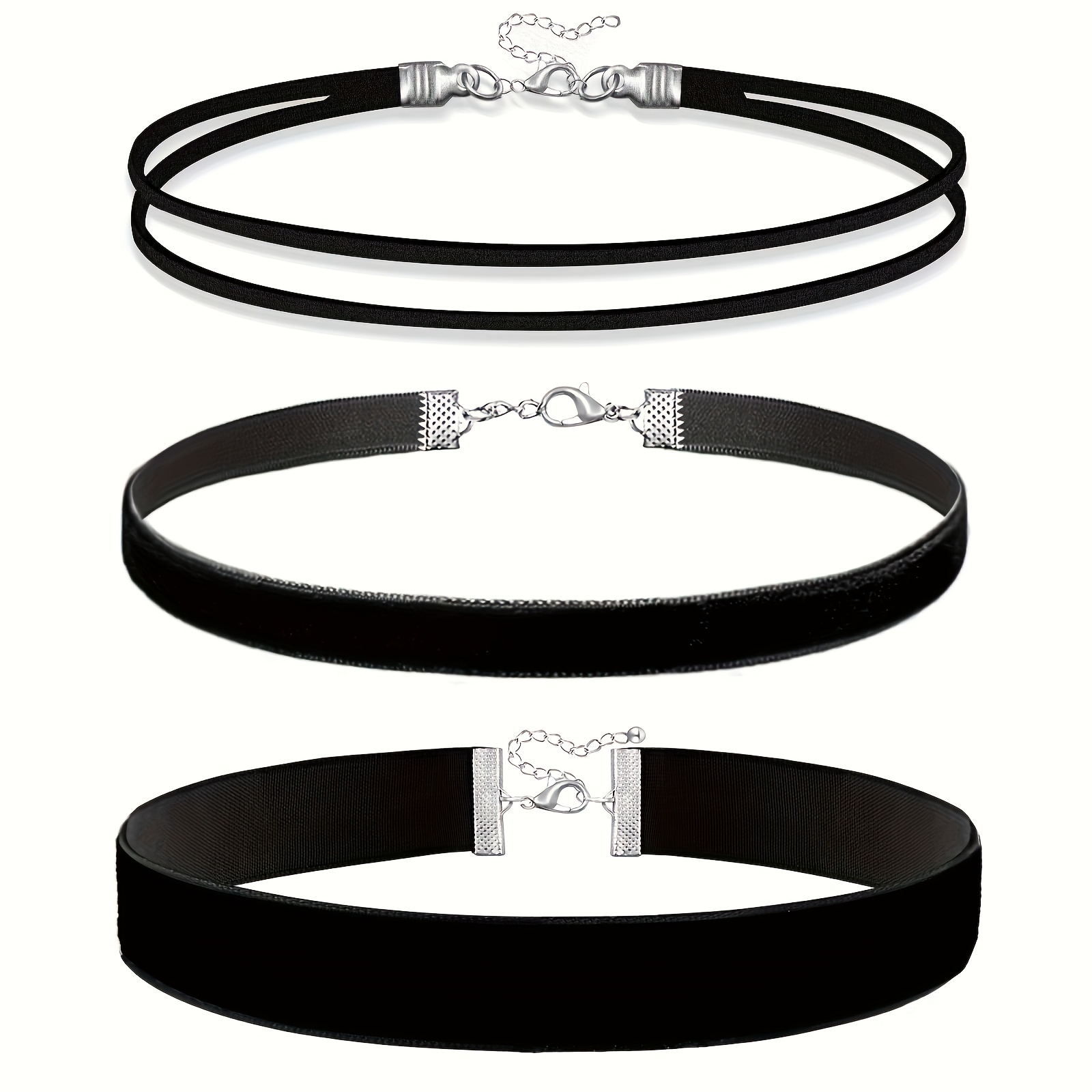 E-shop 3-teiliges Set Damen Schwarze Samt Halskette Verstellbare Gothic Halskette Sexy Party Kurze Halskette